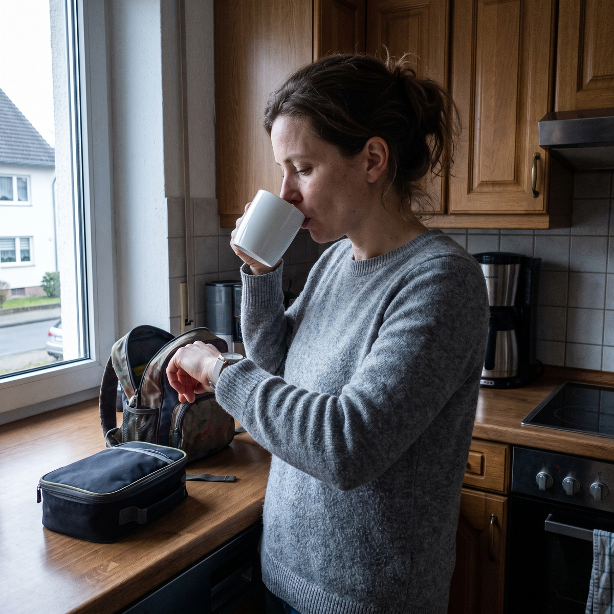 Hektischer Morgen mit schnellem Kaffee